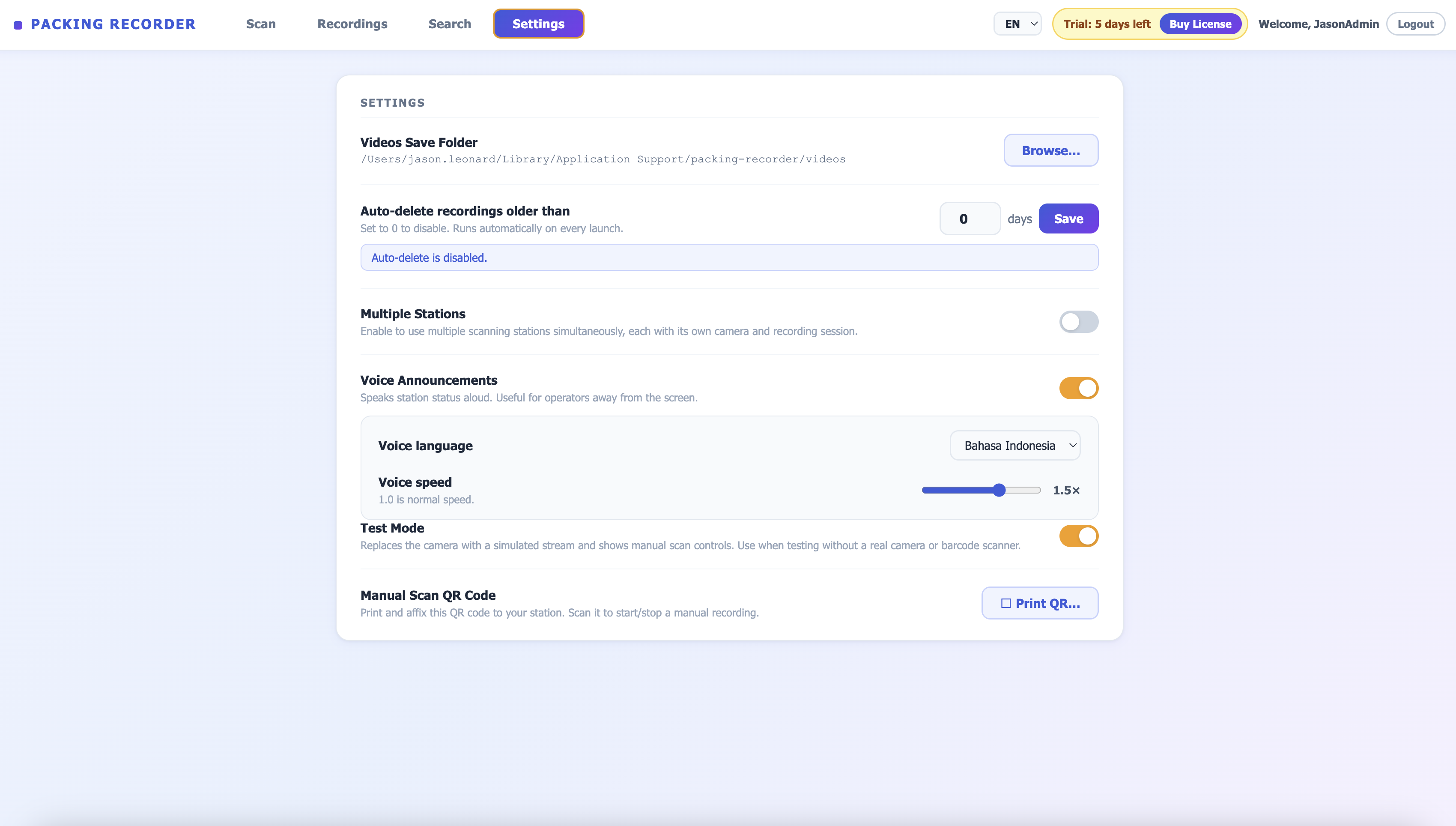 Settings Page